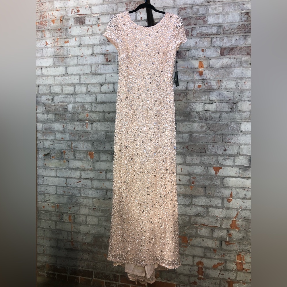 NWT Adrianna Papell Short-Sleeve All Over Sequin Gown Sz 6 - Picture 3 of 6